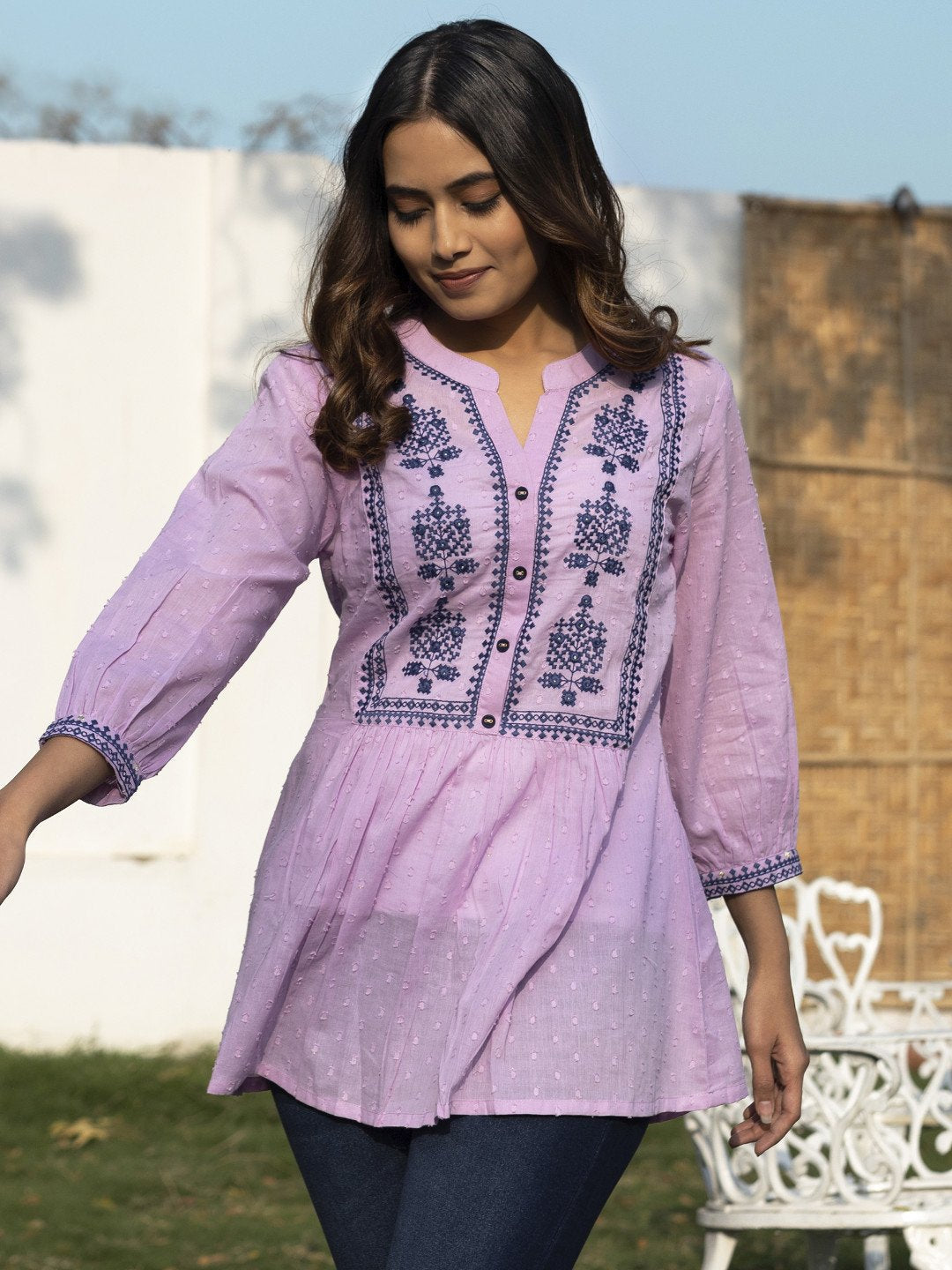 Embroidered Fit & Flare Lavender Cotton Tunic – Miss Wear